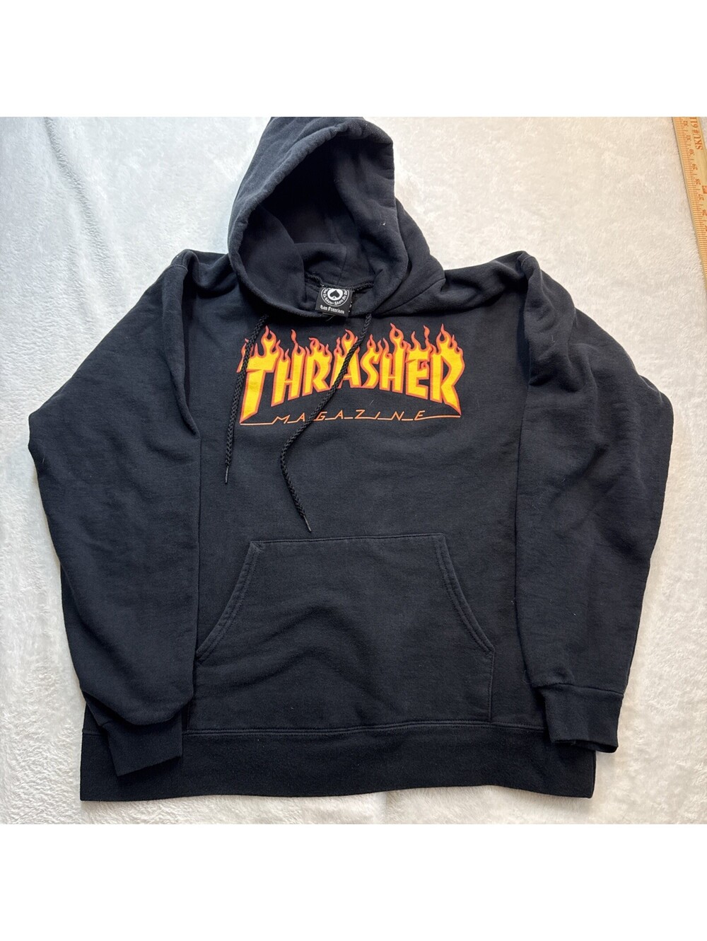 Thrasher Skateboard Magazine Flames Logo S Black Hoodie Sweatshirt Vintage Y2K